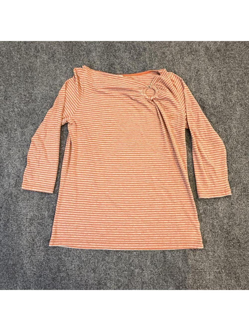 Michael Kors orange and gray striped 3/4 sleeve ring detail top large